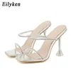 Sandal kadın terlik moda pvc şeffaf kristal rhinestone slaytlar açık garip yüksek topuklu sandallar bayanlar düğün ayakkabıları 230302