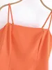 Casual jurken cos lris lente dames mode all-match oranje pocket sling vierkante kraag taille mini jurk 22323
