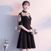 Abbigliamento etnico Abito da sera cheongsam da sera Stile cinese orientale Donna Elegante nero Qipao Abito da sposa sexy Abito corto Vestidos retrò