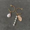 Hoop Earrings YYGEM Office Style Cultured Natural White Keshi Pearl Coin Cz Pave Asymmetric