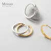 Stud Modian Solid 925 Sterling Silver 2CM Smooth Minimalist Simple Ear Pave Setting Stud Earrings for Women Fine Party Jewelry 230311