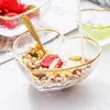 Kommen transparante glazen kom creatief hartvormige goud rand hamer oogpatroon salade fruit dessert servies set