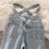 Jeans da donna Pantaloni in denim Donna Sexy versione coreana Retro Vita piccola Cravatta azzurra Pantaloni larghi casual larghi 230313