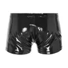 Cuecas masculinas lingerie zíper boxer de boxer molhado shorts de couro de patente de cueca de boate festas rave bar de dança de dança 230313