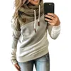 Kvinnors hoodies tröjor Autumn Women Three-Color Stitching Drawstring Hooded Casual Fashion with Cap Collar Long Hylsa Tops Black Sweatshirt 230313