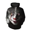 Herrtröjor Horror Movie Chapter 2 3D Tryckt hoodie Sweatshirt Män och kvinnor Fashion Casual Fun Pullover It Clown Print Mönster