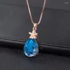 Pendant Necklaces Fine RoseGold Color Female Party Jewelry Accessories Luxury Simple Fashion Petal Drop-shaped Crystal Necklace For Women