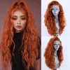 Pomarańczowe odporne na ciepło Włókna Włosy syntetyczne dla kobiet długą falę ciała pełna koronkowa peruka z przodu cosplay z boczną częścią 232T