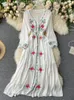 Sukienki swobodne letnie kobiety vintage haft indie lud Long sukienka etniczna w szyku w dekolcie rękaw Białe żółte czerwone