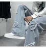 Men's Jeans High Street Love Embroidery Retro Vibe Fringe Jeans Pants Men and Women Straight Oversize Straight Casual Baggy Denim Trousers Z0301