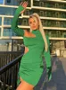 Party Dresses Cryptographic Drawstring Ruched Sexy Cut Out Bodycon Mini Dress for Women Fashion Outfits Elegant Fall Long Sleeve Green Dresses L230313