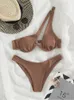 Badebekleidung Sexy Bikinis Badeanzüge Ausgeschnittene Damenbadebekleidung Einschulter-Biquini Hochgeschnittene Badeanzüge Push-Up-Strandbikini-Set 230313