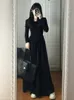 Casual Dresses Maxi Black Long Sleeve Dresses for Women Autumn Vestido de Mujer Solid Minimalistic Folds Empire Korean Fashion Style Stylish 230313