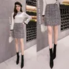 Kjolar tweed ull mini kjol kvinnor ankomster koreanska mode grå rosa och svart hög midja ullkjolar för kvinnor Faldas 230313