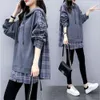 Women's Hoodies Sweatshirts Women Casual Fake Two Piece Hoodies Sweatshirts Fashion British Style Fake Plaid Shirt Loose Spring Pullover S21008 230311