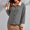 Women's Jackets Houndstooth Fashion Turn-down Collar Button T-shirts For Women Casual Loose Elegant Cotton Coat Padded Outwear Black