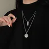 Pendant Necklaces ZHUMAN Personality Round Long Hip Hop Sweater Chain Double Layer Couple Necklace Student Trendy Jewelry Lover Gift