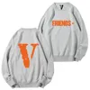 Vlone hoodie crew-neck herrtröja långärmad stor v personlighet tryck vänner tröja botten skjorta hip-hop stil lös mångsidig topp