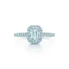 Cluster Rings Fabulous 18K White Gold Au750 Ring 2CT Emerald Cut Diamond Promise Wedding Anniversary