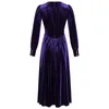 Robes Décontractées YIGELILA Mode Femmes Velours Robe Longue Élégant Solide Col En V Robe Empire Slim Robe Mi-longue A-ligne Violet 66348 230313