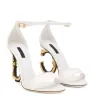 2023 Luxury Brands Keira Leather Women Sandals Shoes Baroque D and G-shaped Heels Gold-plated Carbon Party Wedding Lady Sexy Gladiator Sandalias EU35-43