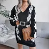 Camisolas femininas outono feminino e inverno Vestido embrulhado em cembroides de manga longa Cardigan de malha cinza