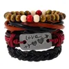 Strand Wood Bead Male One Arrow Through The Heart Leather Bracelet Multilayer Men Braided Rope Wrap Bracelets Ban