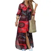 Casual Kleider Mode Camouflage Leopard Buchstaben Floral Gedruckt Für Frauen 2023 Tasten Langarm Lose Split Solide Maxi Kleid