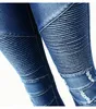 Kvinnor Jeans 2077 Youaxon Womens Fashion Motorcykel Biker Zip Mid High midje Stretch Denim Skinny Pants Motor för kvinnor Trendkläder 230313