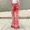 Kvinnors jeans amerikansk stil vintage tvättad rå kant mode hög midja casual byxor breda ben jeans kvinnor y2k streetwear baggy rosa byxor 230311
