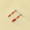 Boucles d'oreilles ZFSILVER Mode Trendy Long Cylindre Naturel Mer Rouge Bambou Corail Boucle D'oreille En Argent Sterling 925 Pour Les Femmes Charmes Dangle