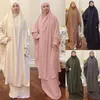 Ethnische Kleidung traditioneller volles Cover Hoodie Hijab Kleid Muslim islamisches Gebet Jilbab Abaya Kaftan Arabische Überhand -Burqa Lose Robe 2pcs