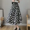 Röcke Mode Elegente Vintage Love Print White für Frauen Sommer hohe Taille Blumen losen Midi -Rock Beige Mujer Faldas