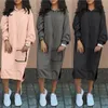 Casual Dresses Autumn 2023 Long Hooded Sweatshirts Dress Women Solid Sleeve Maxi Winter Clothes Warmer Vestidos Robe Femme