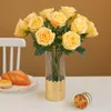 Decorative Flowers Wreaths 10pcs/lot Artificial Latex Yellow Rose Fake Flower Wedding Pography Bouquet Valentine's Day Gift Home Garden el Decoration 230313