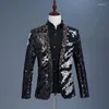 Costumes pour hommes Hommes Brillant Vert Paillettes Gitter Blazer Veste Hommes Discothèque Bal Châle Col Costume Costumes De Scène De Mariage Pour Chanteurs