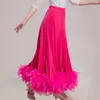 Stage Wear Ballroom Dance Skirts Women Waltz Skirt Pink Flamenco Feather Modern Costumes Female XXXL