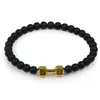 Strand LFPU Natural Stone Bracelet Barbell Black Lava Matte Tiger Eye Buddha Beaded Men Women