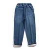 Heren jeans winter mannen warme baggy jeans streetwear Koreaanse mode denim wide been broek fleece dikke casual broek mannelijk merk blauw 230313