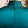 Abbigliamento etnico Sheng Coco Lady Abito cheongsam di seta blu reale Ricamo in pizzo Sera tradizionale cinese di Shanghai 4XL Taglie forti