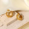 Hoop Earrings & Huggie Fashion 18K Gold Plated Stainless Steel Jewelry Embossed Moon Sun Cubic Zirconia Wide C- Shaped For Women