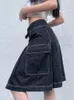 スカートカットアンドピカヴィンテージY2Kプレッピースタイルデニムスカート日本人シックなポケットカーゴプリーツスカート美学のかわいいミディボトムス90S 230313