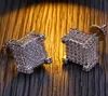 Hip Hop 925 Sterling Silver Pave Simulated Diamond Wedding Earrings For Men Women Plated Yellow Gold Jewelry