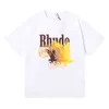 Rhude High Quality Summer MensTシャツファッションメンズ女性デザイナーティーソフト因果半袖USサイズS-2xlブラックホワイトベージュ