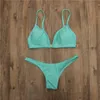 Women's Swimwear Sexy Blue Green Bikini 2023 Thong Swimsuit Women Push Up Strapped Summer BeachWear Solid High Cut Bath Suit