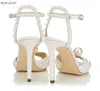 Sandal Fashion High Quality Wedding Shoes Pearls Studs Luxury Peep Toe Heels Buckle Strap Woman 230313