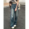 Women's Jeans Blue Women's Straight Jeans High Waist American Style Streetwear Vintage Pants Chic Design Casual Ladies Denim Wide Leg Trouser 230311