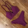 Simkläder sexig bikini Set Women Swimsuit Push Up Spets Up Solid badkläder baddräkt Kvinnlig strand slitage thong djup v låg midja biquini 230313