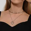 Anhänger Halsketten Mode Punk Hohe Qualität Herz Halskette Einfache Minimalistische Silber Farbe Doppelschicht Kette Für Frauen Schmuck