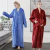 Women's Sleepwear Flannel Nightdress Women Long Sleeves Nightgown Sleep Dress Solid Color Bathrobe Winter Robe Kimono Loose V Neck Homewear